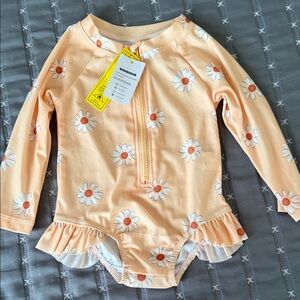 Peach Floral Long Sleeve Swimsuit